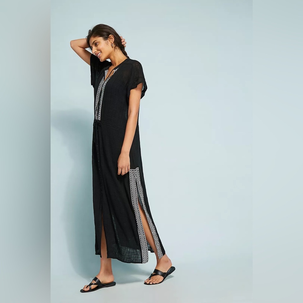Anthropologie Seafolly Australia Maxi Drawstring Waist Cover-up Size M Black